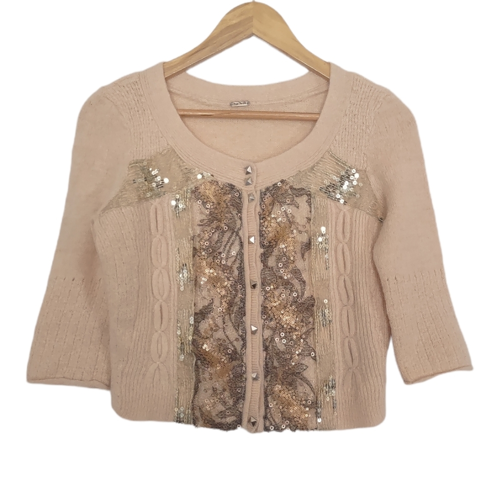 Free People Wool Angora Blend Lace Sequins Cardigan Size S/M